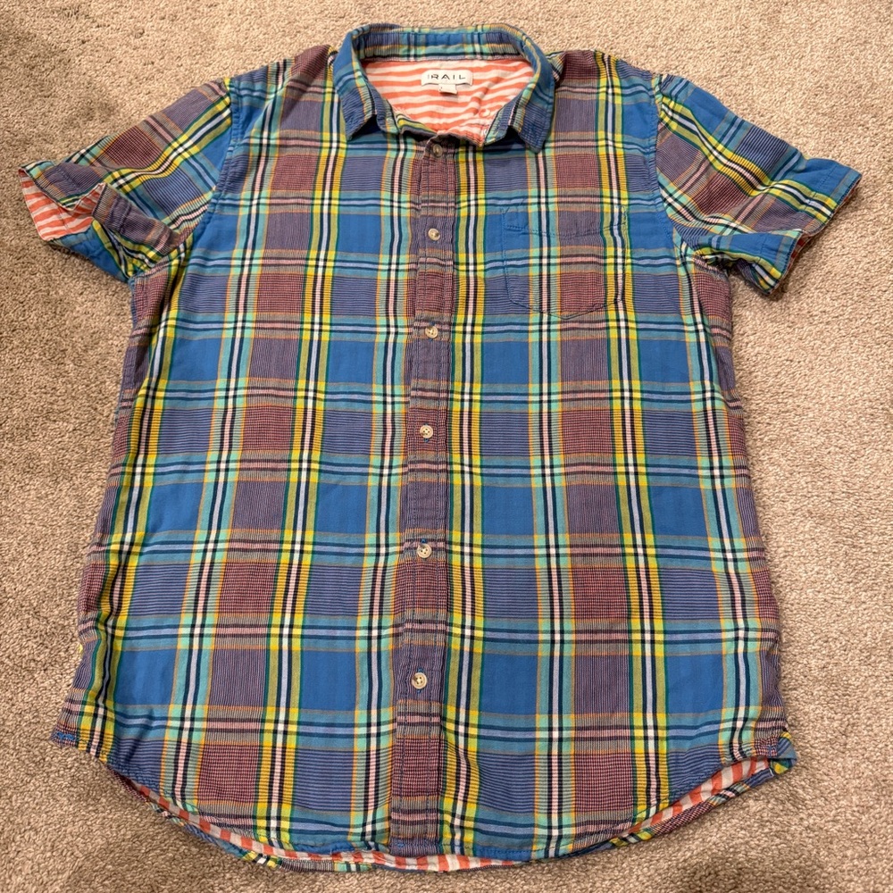 The Rail Colorful Plaid Shirt Lined Short Sleeve Button Down Lightweight Large